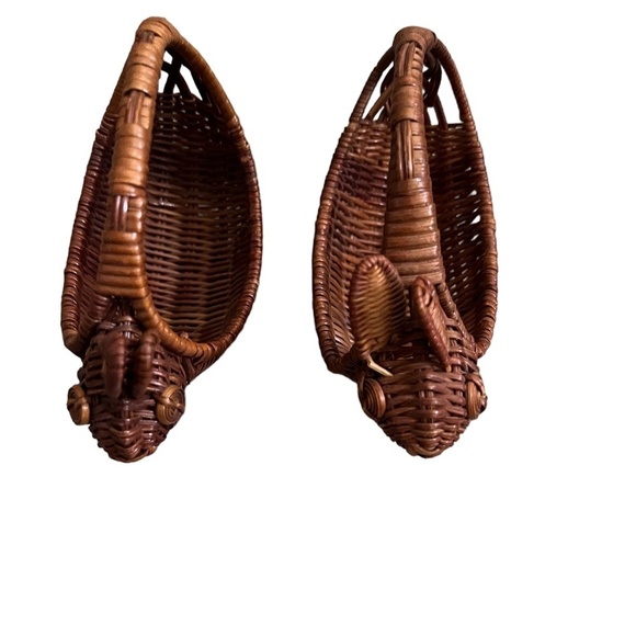 Set Of 2 Vintage Mini Bunny Basket Wicker Rattan With Handle - Picture 6 of 7